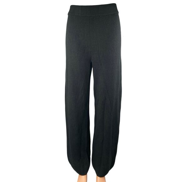 NEW Gap Cashsoft Shaker-Stitch Black High Rise Rib Wide Leg Sweater Pants Size M - Picture 2 of 5